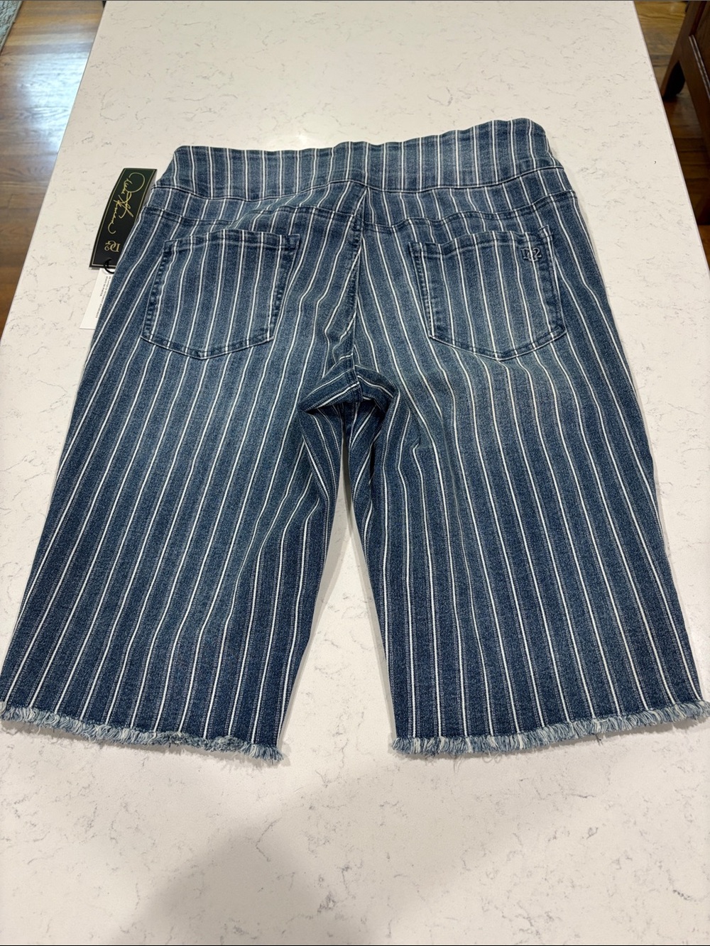 DG2 by Diane Gilman Blue and White Pinstripe Bermuda Shorts - Picture 2 of 7